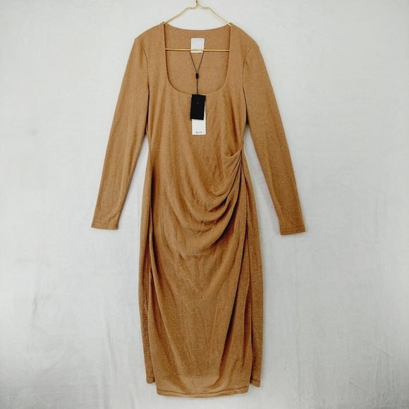 NEW Acler Highfield Brown Gathered Side Fitted Pencil Midi Dress P2017 - Picture 2 of 13